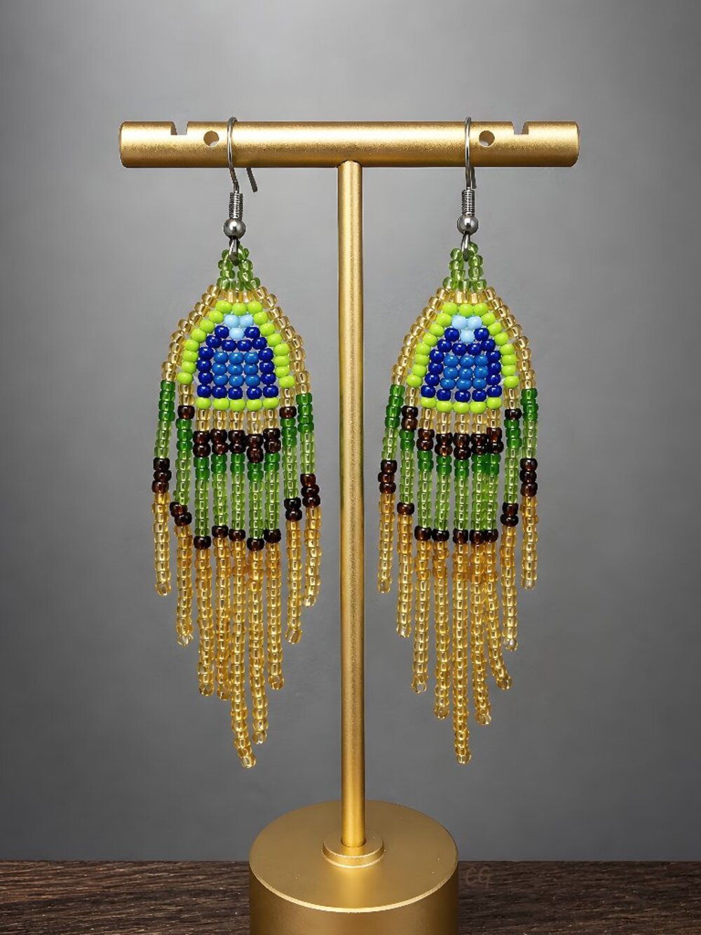 Peacock Boho Fringe Beaded Earrings Handmade Jewelry Tribal BohemeCrafted from